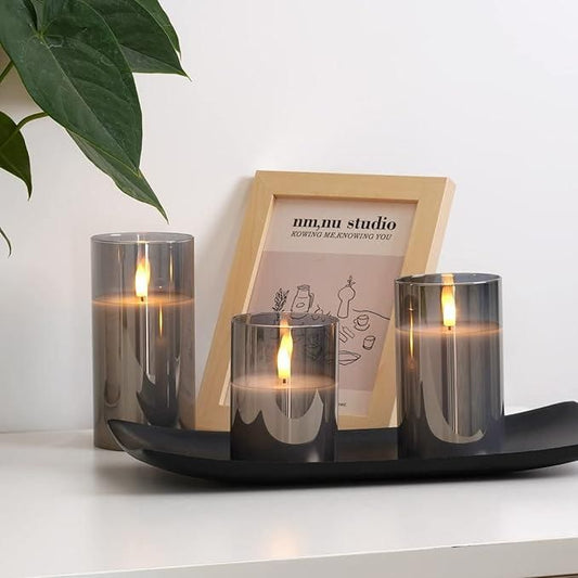 Magic Grey Glass Flameless Candles – Battery Operated with Timer | NISHU Superstores