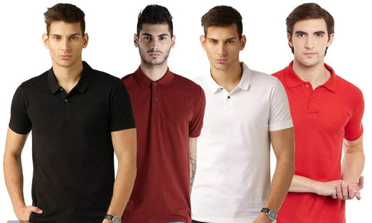 Poly Cotton Solid Half Sleeves Men’s Polo T-Shirt Pack of 4 | Everyday Comfort | NISHU Superstores
