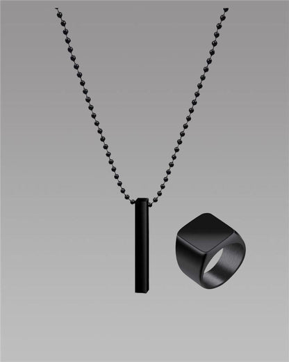 Saizen Black Vertical Bar Pendant with Ring | Men’s Jewelry | NISHU Superstores