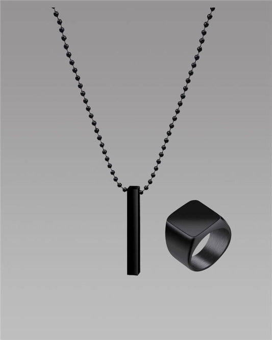 Saizen Black Vertical Bar Pendant with Ring | Men’s Jewelry | NISHU Superstores