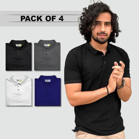 Men's Poly Matte Solid Polo T-Shirts (Pack of 4) | Half Sleeves Comfort Fit | NISHU Superstores