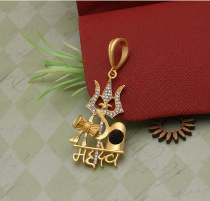 Gold Plated Mahadev Damru Pendant with Chain – Spiritual Jewelry | NISHU Superstores