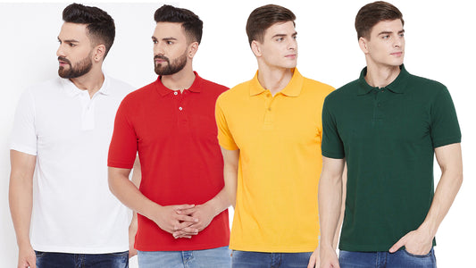 Poly Cotton Solid Half Sleeves Men’s Polo T-Shirt Pack of 4 | Everyday Comfort | NISHU Superstores