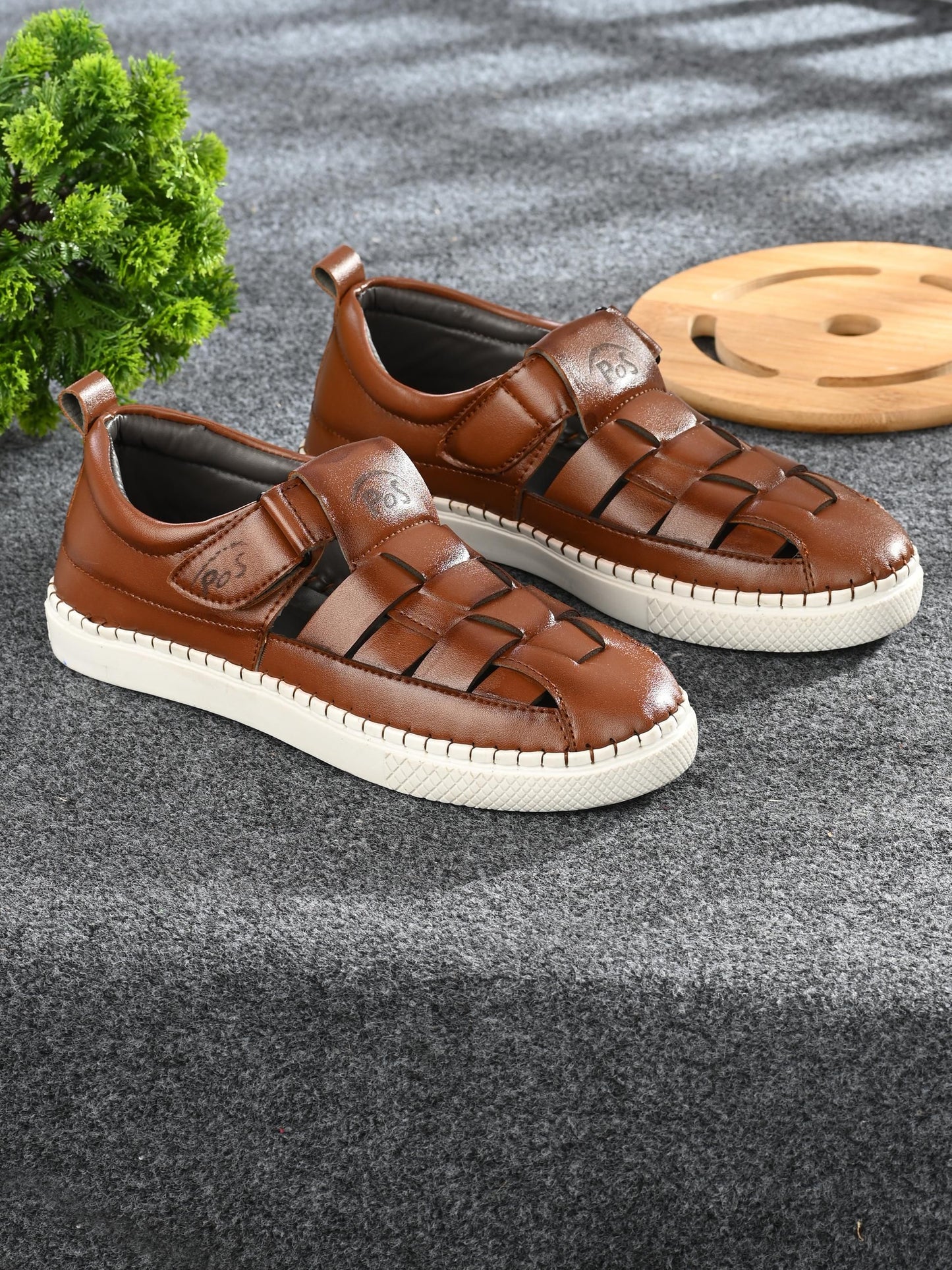Men's Casual PU Leather Tan Sandals – Stylish & Durable | NISHU Superstores