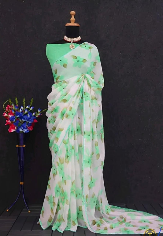 Elegant Printed Georgette Saree – Lightweight & Stylish Drape | NISHU Superstores