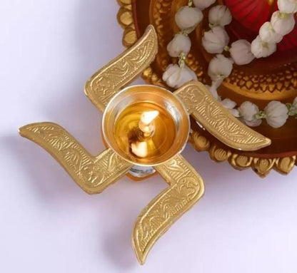 Brass Swastik Diya – Traditional Decorative Oil Lamp for Puja & Festivals | NISHU Superstores