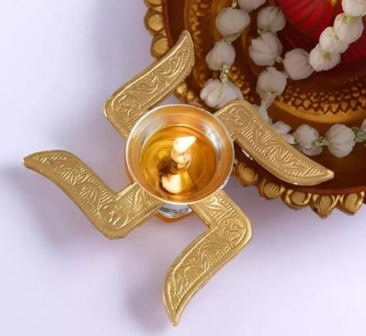 Brass Swastik Diya – Traditional Decorative Oil Lamp for Puja & Festivals | NISHU Superstores