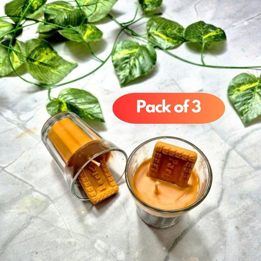 Chai Glass with Parle G Candle – Pack of 3 Unique Decorative Candles | NISHU Superstores