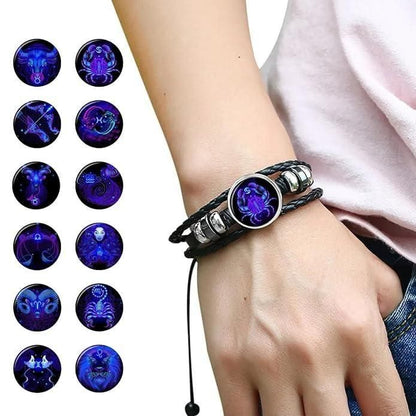 Zodiac Constellation Braided Black Leather Bracelet – Adjustable & Stylish | NISHU Superstores