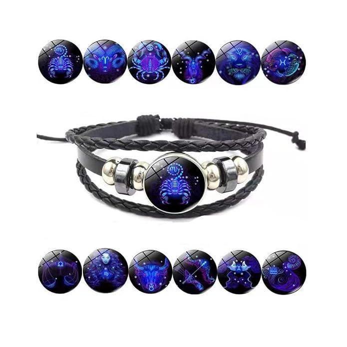 Zodiac Constellation Braided Black Leather Bracelet – Adjustable & Stylish | NISHU Superstores