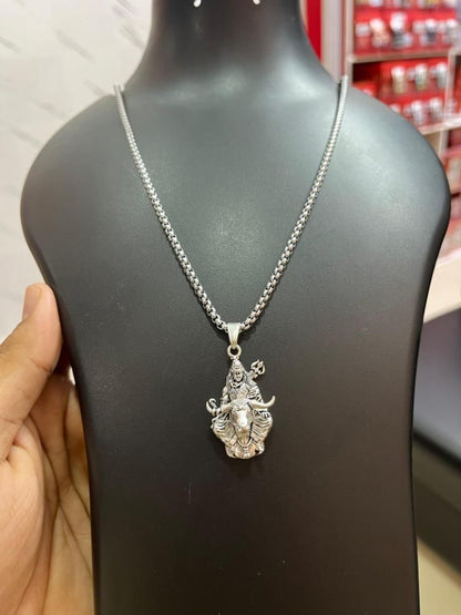 Lord Shiva with Nandi Silver Pendant Chain – Spiritual Divine Jewelry | NISHU Superstores