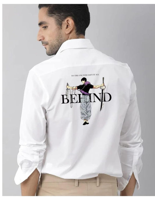 Men's White Cotton Shirt with Stylish Back Print – Trendy & Comfortable | NISHU Superstores