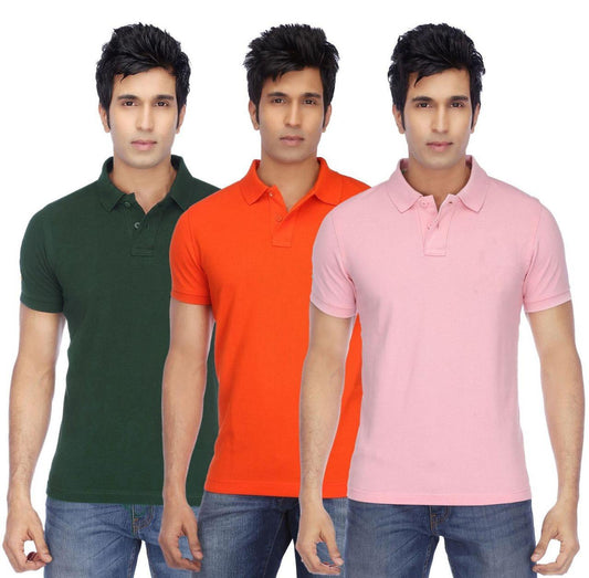 Poly Cotton Solid Half Sleeves Men’s Polo T-Shirt Pack of 3 | Everyday Comfort | NISHU Superstores