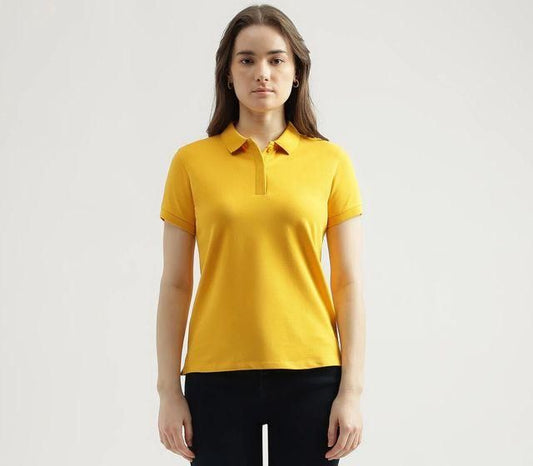 Ketex Yellow Cotton Blend Polo Neck T-Shirt for Women – Stylish & Comfortable | NISHU Superstores