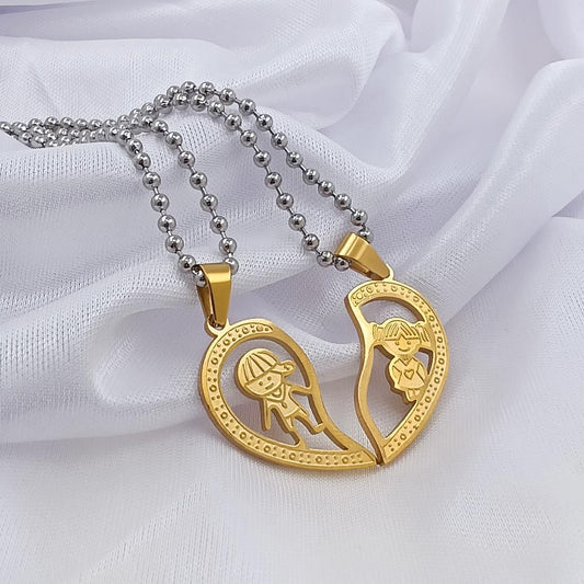 Stainless Steel Heart Shape Couple Locket – Boy & Girl Pendant with Chain | NISHU Superstores