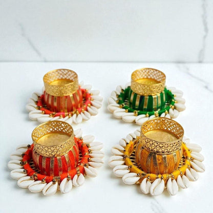 Cowrie Dholakh Tealight Holder (Pack of 2) – Decorative Candle Holder | NISHU Superstores