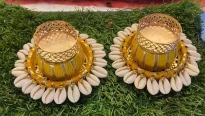 Cowrie Dholakh Tealight Holder (Pack of 2) – Decorative Candle Holder | NISHU Superstores