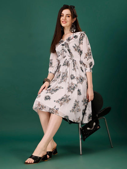 Plus Size Women’s Georgette Floral Print Flared Short Dress – Stylish & Comfortable | NISHU Superstores
