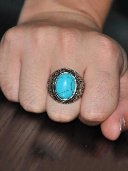 Men’s Silver-Plated Blue Stone Studded Oxidized Ring | NISHU Superstores