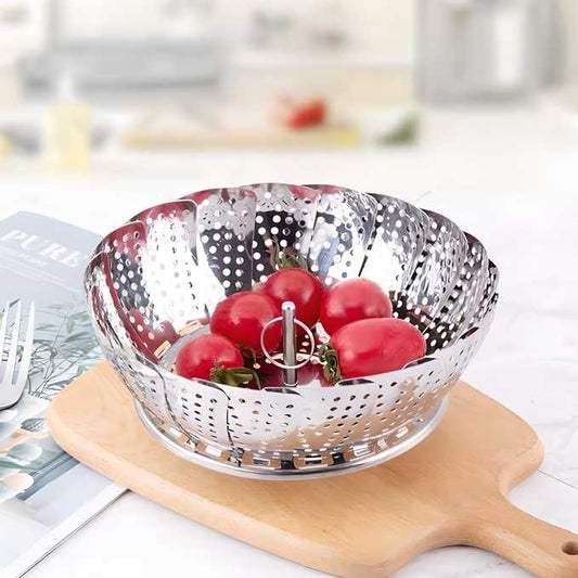 Stainless Steel Steamer Basket with Safety Tool – Foldable Steamer for Veggies & Seafood | NISHU Superstores
