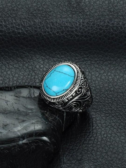 Men’s Silver-Plated Blue Stone Studded Oxidized Ring | NISHU Superstores