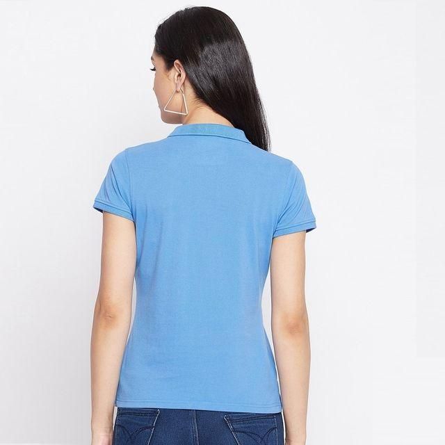 Ketex Sky Blue Cotton Blend Polo Neck T-Shirt for Women – Stylish & Comfortable | NISHU Superstores