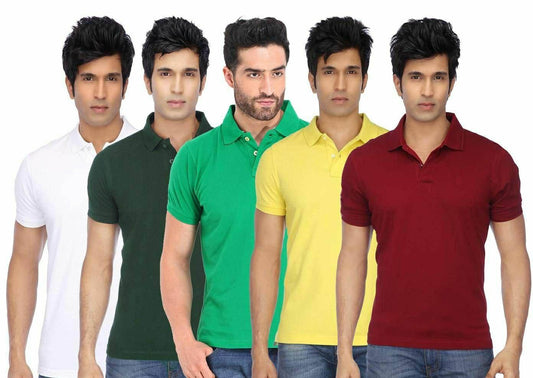 Poly Cotton Solid Half Sleeves Men’s Polo T-Shirt Pack of 5 | Everyday Comfort | NISHU Superstores