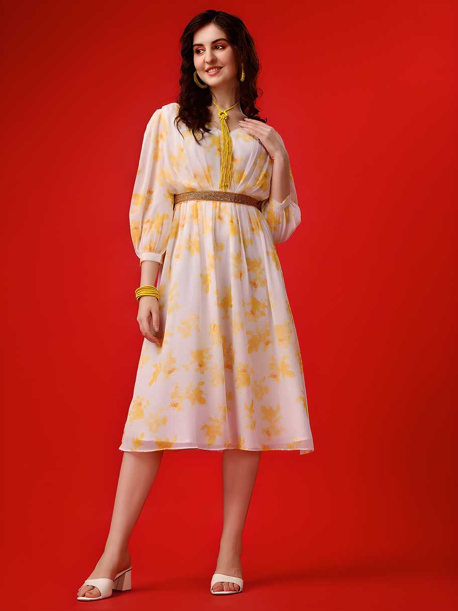 Plus Size Women’s Georgette Printed Flared Midi Dress – Stylish & Comfortable | NISHU Superstores