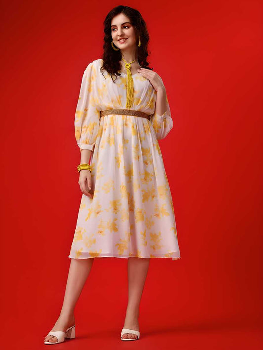 Plus Size Women’s Georgette Printed Flared Midi Dress – Stylish & Comfortable | NISHU Superstores