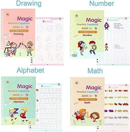 Sank Magic Practice Copybook Set – 4 Books + 1 Pen + 1 Grip + 10 Refills | NISHU Superstores