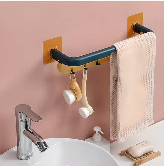 Double Layer Towel Rack with Hooks – Wall Mounted Bathroom Organizer | NISHU Superstores