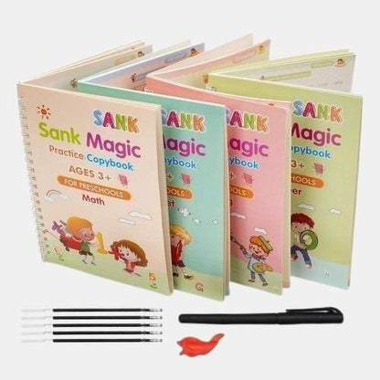 Sank Magic Practice Copybook Set – 4 Books + 1 Pen + 1 Grip + 10 Refills | NISHU Superstores