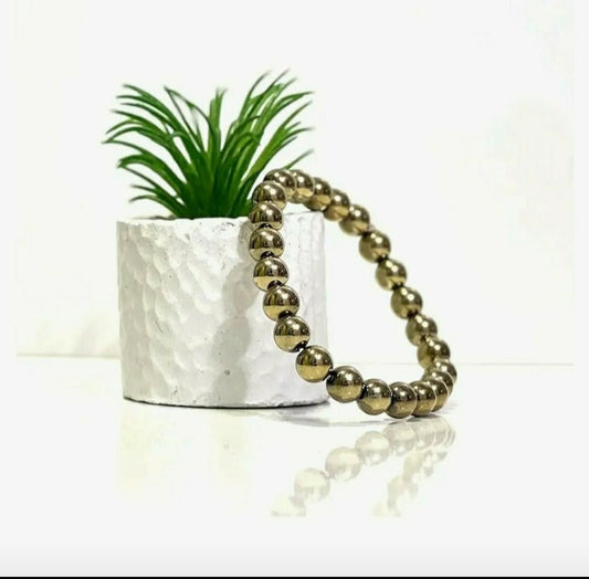 Golden Pyrite 8mm Natural Stone Bracelet for Men & Women | NISHU Superstores