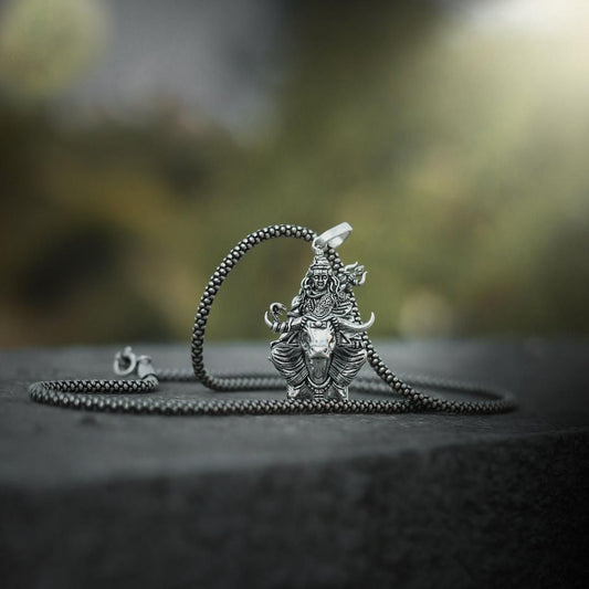 Lord Shiva with Nandi Silver Pendant Chain – Spiritual Divine Jewelry | NISHU Superstores
