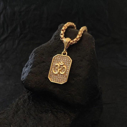 Gold Plated Om Diamond Pendant with Chain – Spiritual & Elegant | NISHU Superstores
