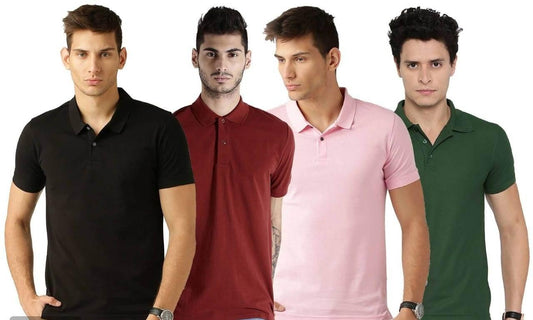 Poly Cotton Solid Half Sleeves Men’s Polo T-Shirt Pack of 4 | Everyday Comfort | NISHU Superstores