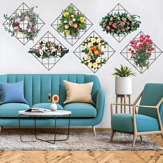 Flower Grid Wall Art Sticker – Floral Office & Home Decor Decal | NISHU Superstores