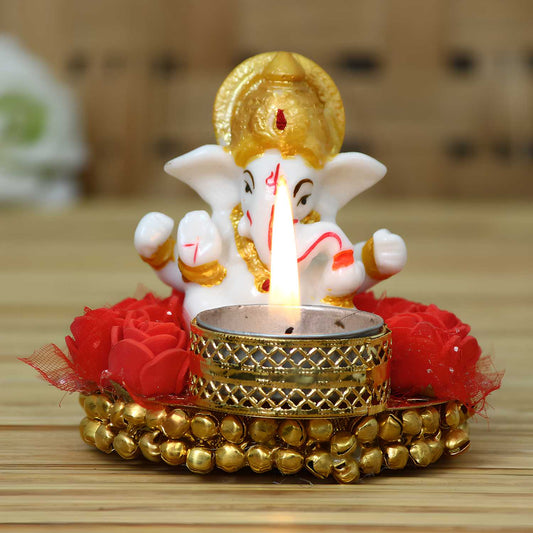 eCraftIndia Ganesha Idol on Decorative Plate with Tea Light Holder – Festive Home Décor | NISHU Superstores