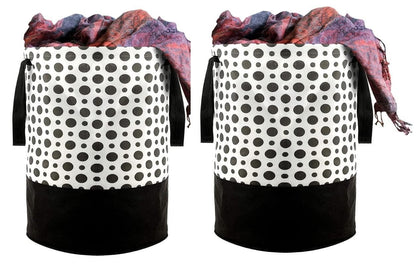 Round Canvas Laundry Bag – 45L Black & White Polka Dot | Foldable & Stylish | NISHU Superstores