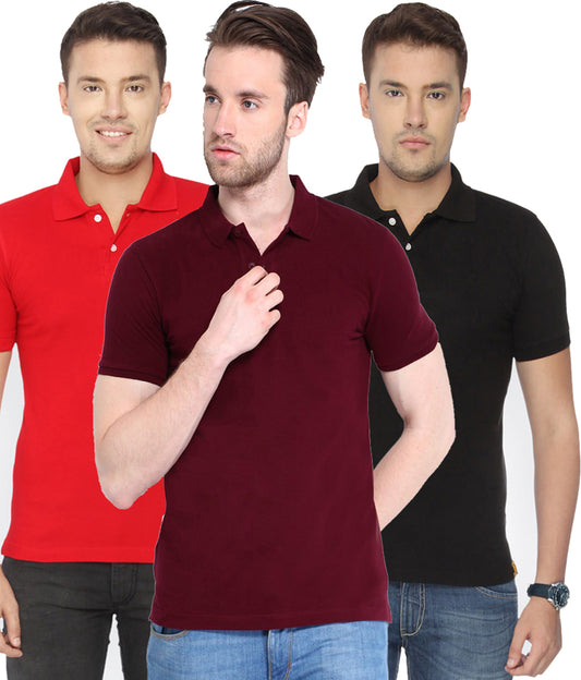 Poly Cotton Solid Half Sleeves Men’s Polo T-Shirt Pack of 3 | Everyday Comfort | NISHU Superstores