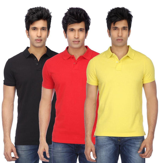 Poly Cotton Solid Half Sleeves Men’s Polo T-Shirt Pack of 3 | Everyday Comfort | NISHU Superstores