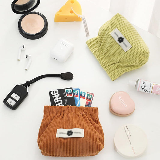 Small Corduroy Makeup Bag & Hair Tie Organizer Pouch | NISHU Superstores