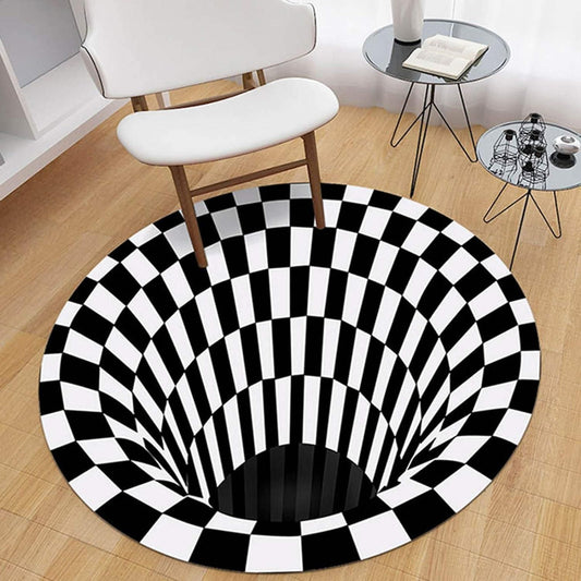 Black & White Checks Round 3D Printed Carpet – Stylish & Durable Floor Décor | NISHU Superstores