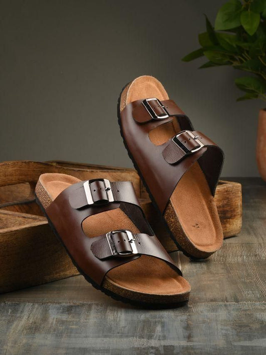 Men’s Arizona Brown Leather Slippers – Premium Comfort & Style | NISHU Superstores