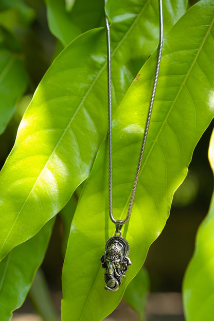 Ganesha Pendant with Snake Chain (Silver) | Lord Ganesha Jewelry | NISHU Superstores