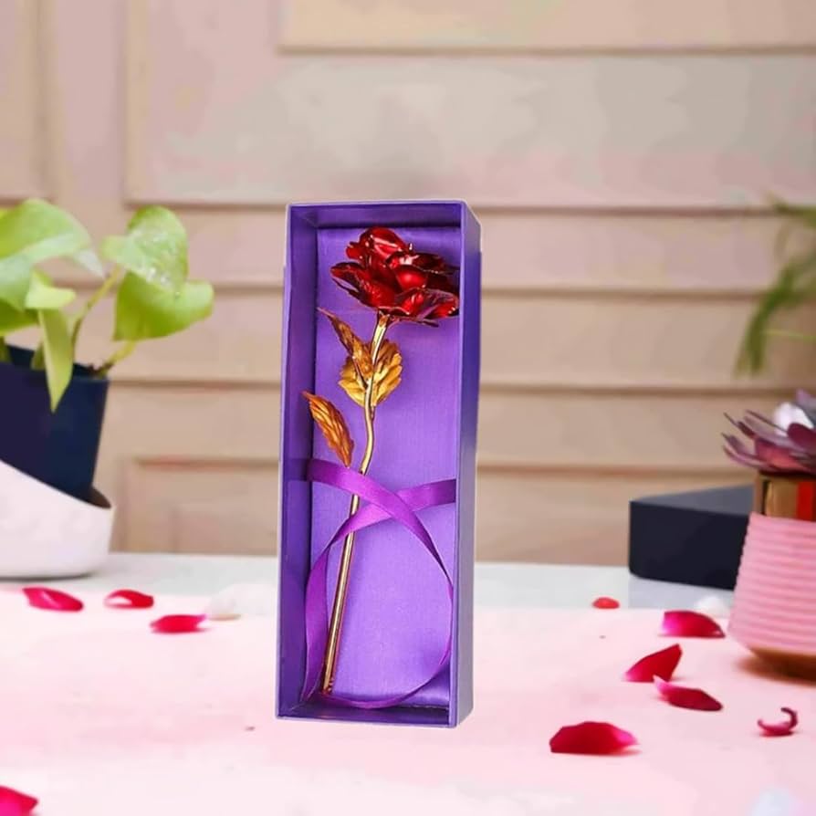 24K Artificial Golden Rosegold Red Rose with Premium Gift Box | Luxury Romantic Gift for Valentine, Anniversary & Special Occasions (10 Inches) – NISHU Superstores