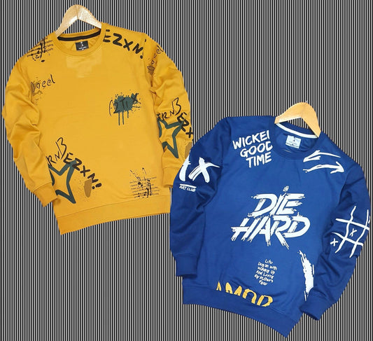 Fleece Printed Men's Sweatshirt Pack of 2 | Warm & Stylish Full Sleeves | NISHU Superstores