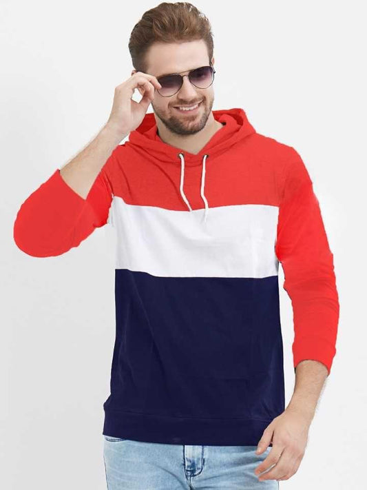 Color Block Cotton Blend Hoodie T-Shirt for Men | Full Sleeves Stylish Comfort | NISHU Superstores