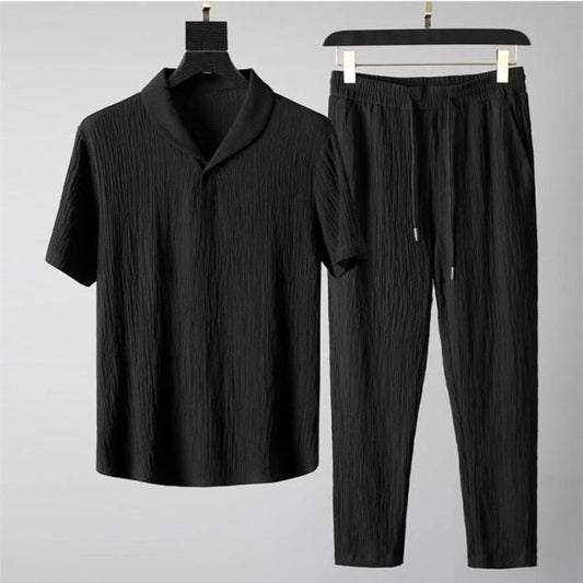 Men’s Crinkled Co-Ord Set Black – Stylish Casual Wear Outfit | NISHU Superstores