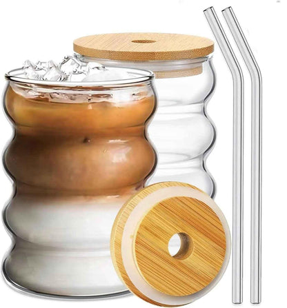 Wave Shape Glass with Wooden Cap – Pack of 1 | Stylish Drinkware | NISHU Superstores